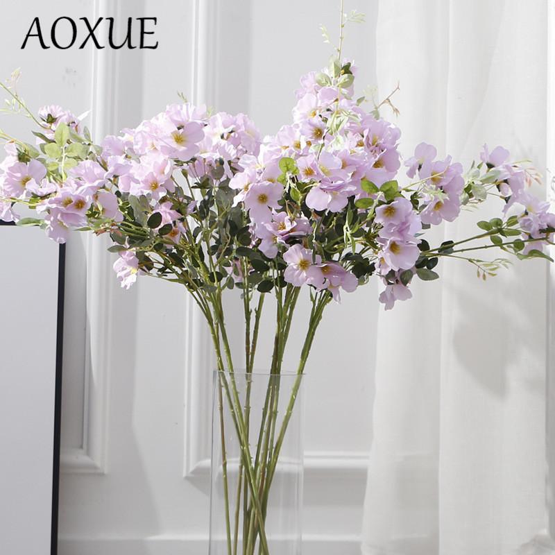 

AOXUE Elegant Trident Floral Branch Simulation Silk Flower Wedding Decoration Flowers Home Garden Decoration Shooting Props, Blue