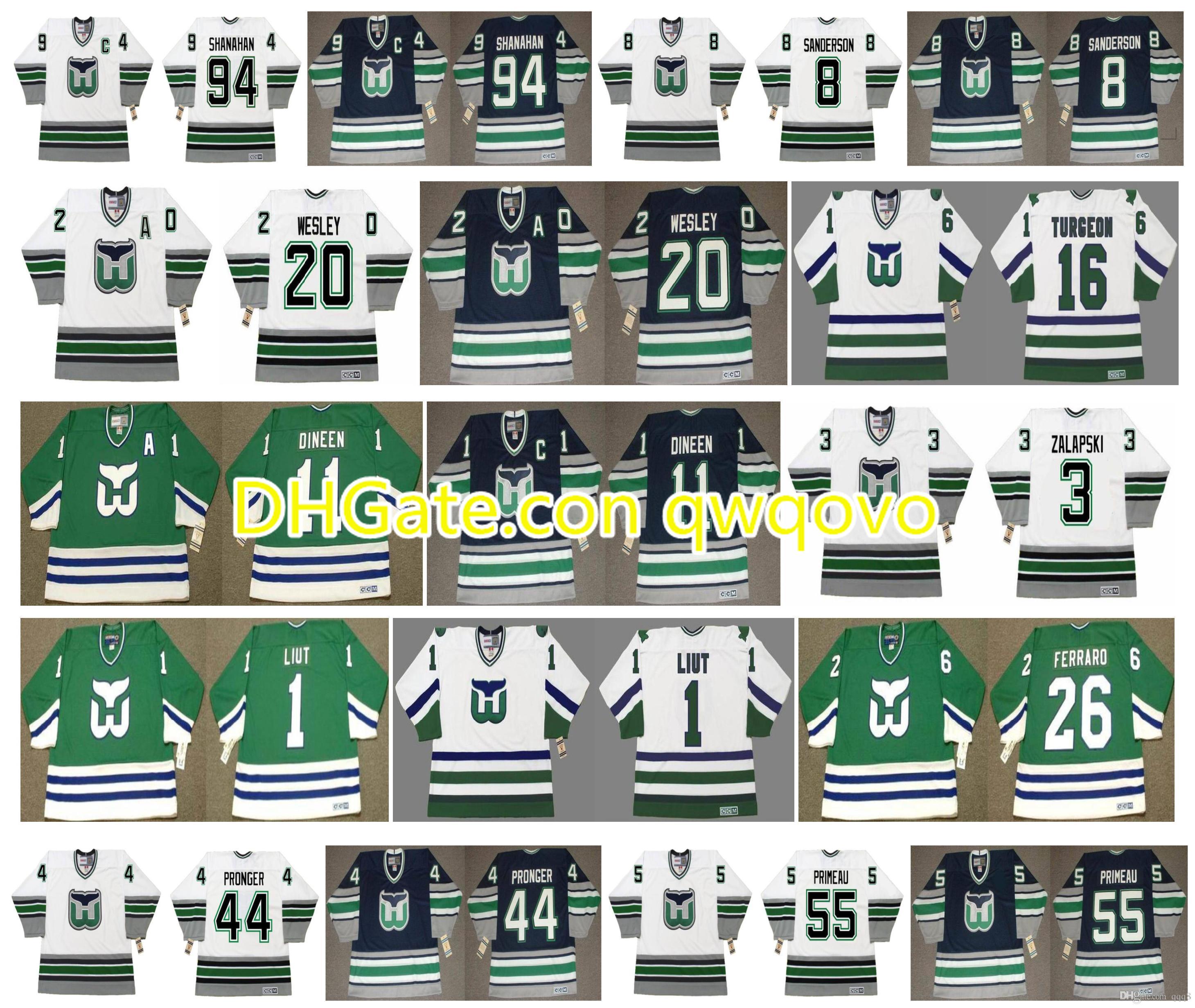 

Vintage Hartford Whalers Jerseys 94 BRENDAN SHANAHAN 8 GEOFF SANDERSON 44 CHRIS PRONGER 55 Keith Primeau 30 MILLEN 28 Larouche Retro Hockey, Black;red