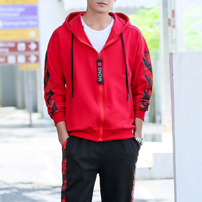 

2021 New Sportsuit Spring Fashion Hooded Sweatshirt+pants Sportswear Two Piece Set Tracksuit for Men Fitness Clothing Sjlc, Red
