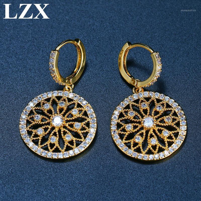 

LZX New Circel Design Drop Earrings For Women Fashion Jewelry Gold Color Cubic Zirconia Crystal Earring Boucle D'Oreille Femme1