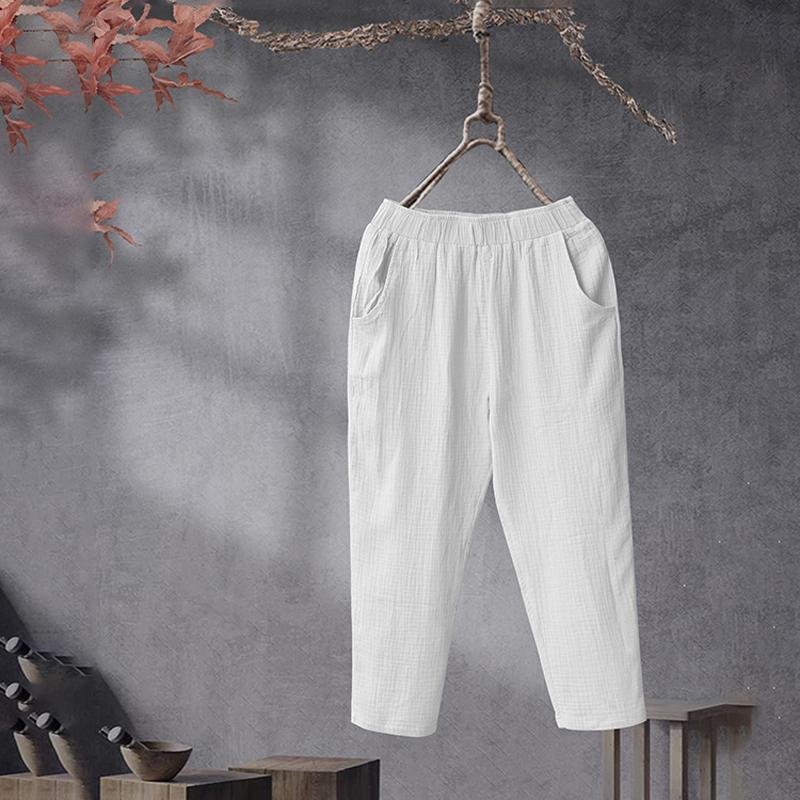 

Women Pants Autumn Winter Solid Color Elastic Waist Harem Trousers Female Cropped Pants Loose Casual, Red