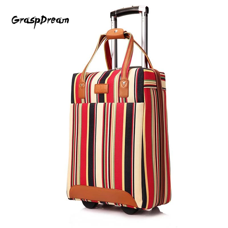 

GraspDream Inch Rolling Men Travel Spinner Bags Luggage Brand Carry Wheels 20 Oxford On Stripe Women Set Suitcase Dolox, Red;black