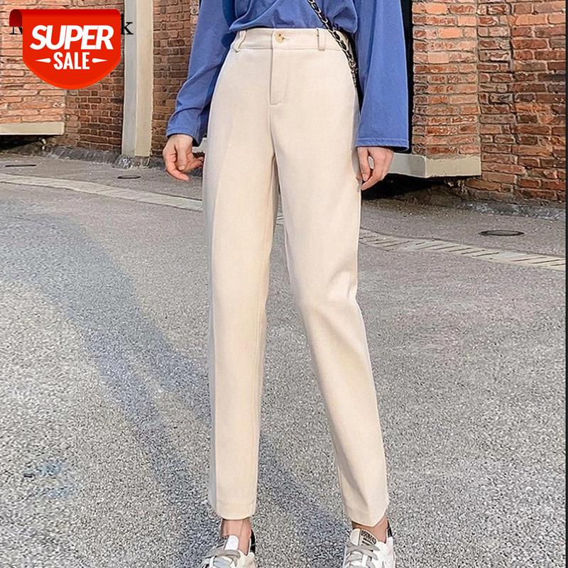 

New Autumn Winter Solid Casual Pants Women High Waist Wool Warm Straight Harem Pants Women Loose Sweatpants Trousers 12205 #mx05, Black;white