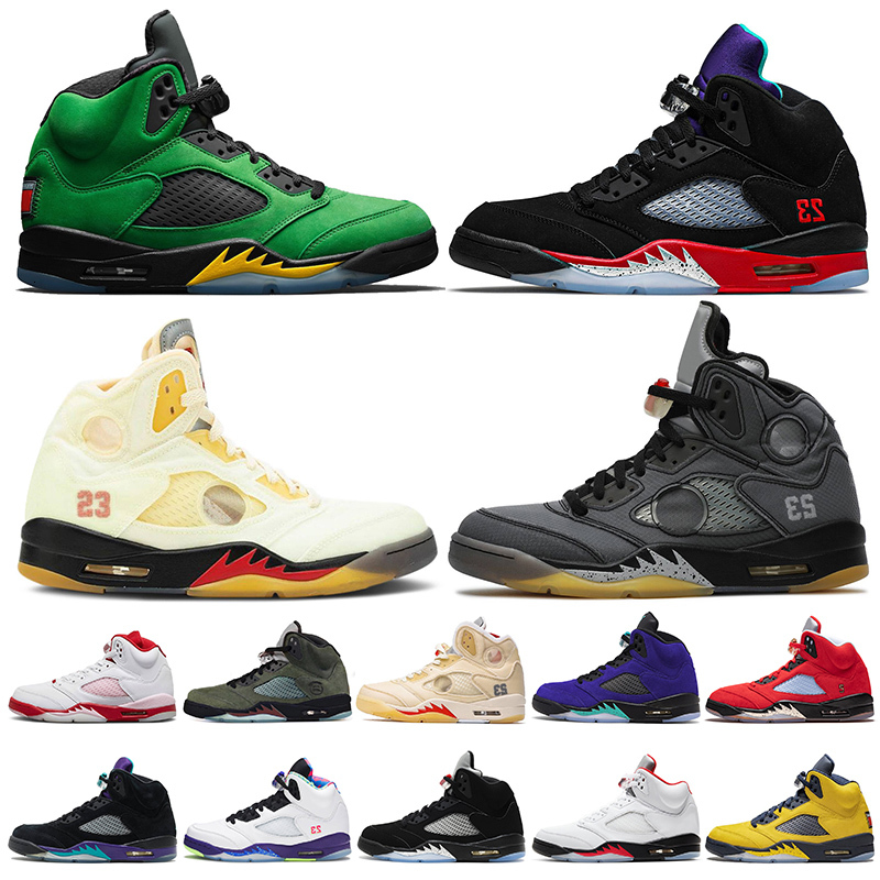 

Top Quality New Mens Outdoor Shoes Jumpman 5 5s Oregon Ducks TOP 3 Fire Red Muslin Trainers Sneakers Big Size 13