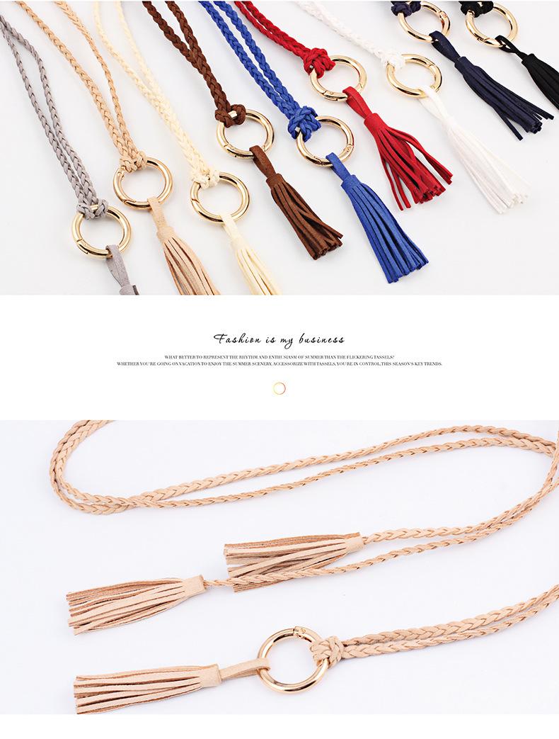 

New decorative female fine twist rope dress summer wild waist chain hand-woven tassel belt thin, White
