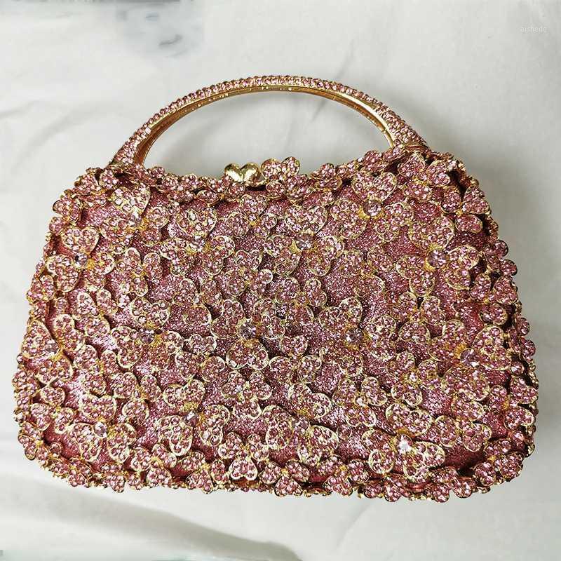 

Evening Bags XIYUAN Pink Rhinestone Crystal Floral Clutch 2021 Clutches Handbag Fashion Female Chain Diamond Party Bags1, Gold