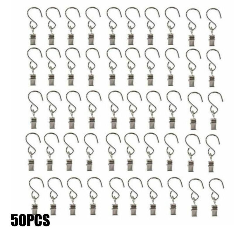 

50 Pcs Metal Curtain Clip Wire Holder for Rope String Lights S Hook Clips L9 #2