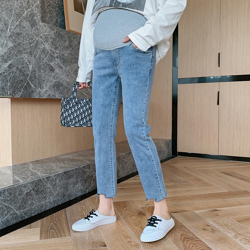 

6013# Spring Summer Thin Denim Maternity Harem Jeans 9/10 Length Belly Casual Pants Clothes for Pregnant Women Pregnancy Jeans, Blue