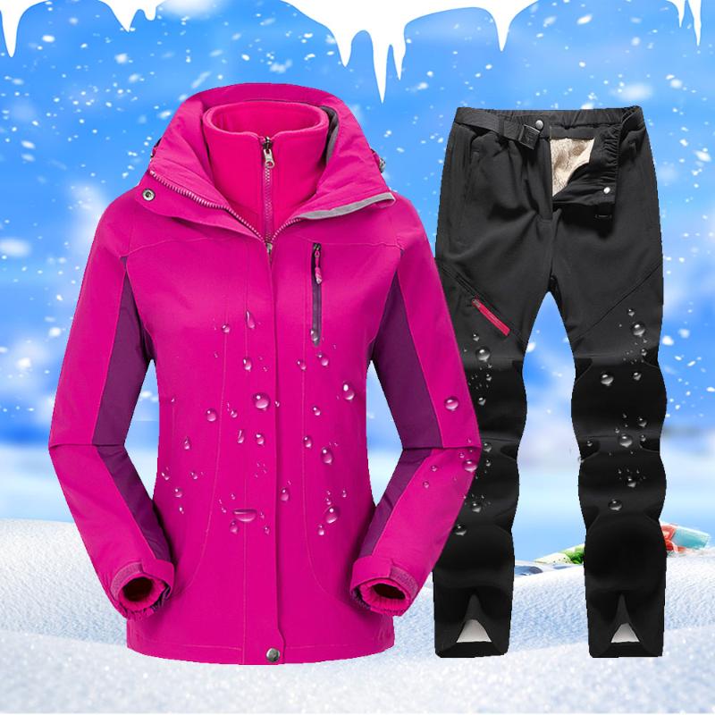 

Ski Suit Women Winter Snowboard Jacket + Fleece Pants Set Thicken Warm Windproof Breathable Outdoor Waterproof Snow Coat Suit, Black pant
