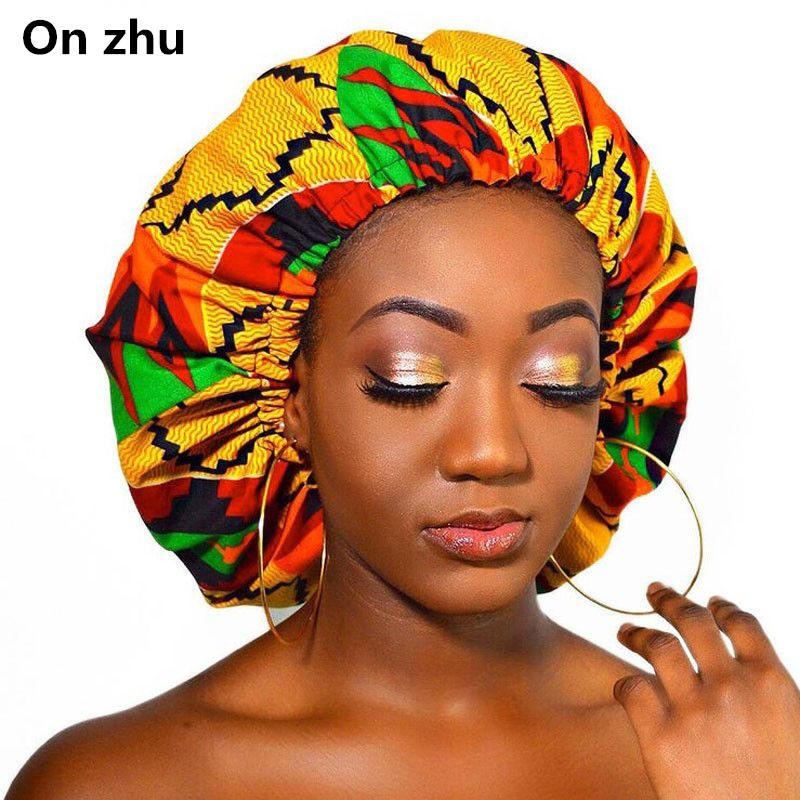 

New Africa Large Satin Lined Bonnet Women Big Size Beauty Print Satin Silk Bonnet Sleep Night Cap Head Cover Hat