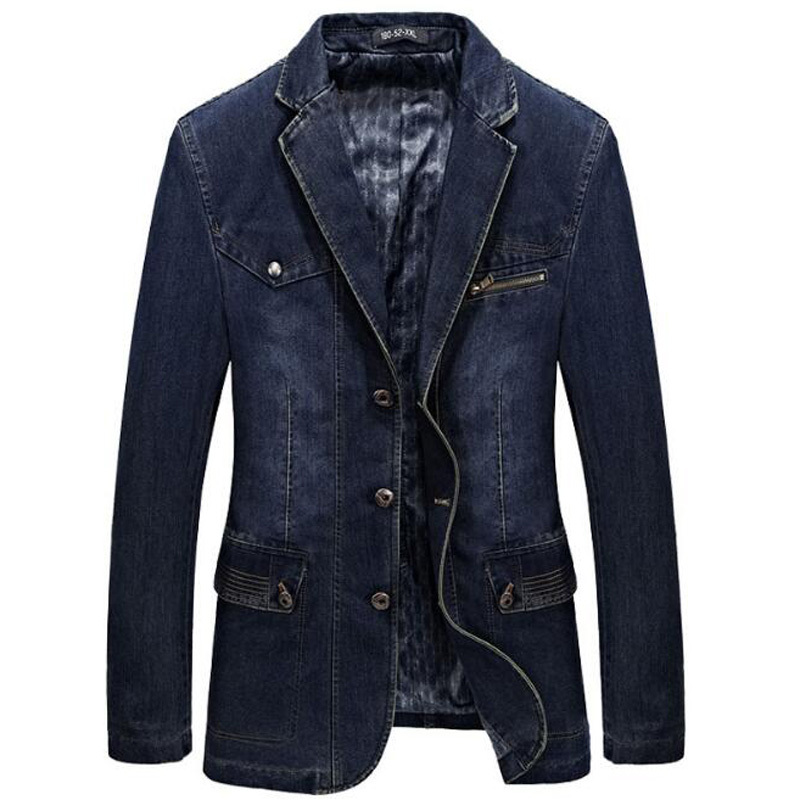 

2021 New Blazer of Cotton Denim Smart Casual Jacket Men Slim Fit Suits Clothes Tag Plus Size M-xxxl Iq1h, Dark blue