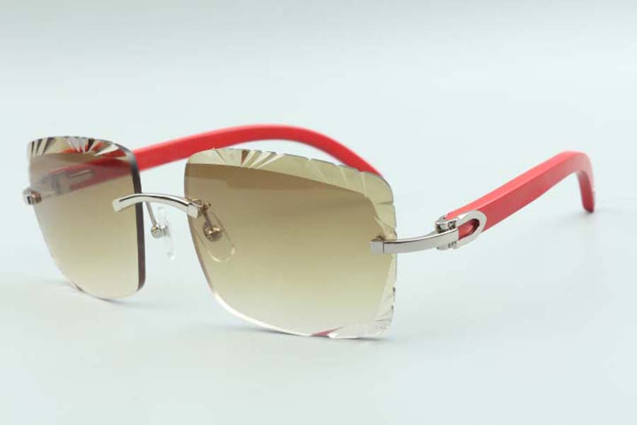 

2021 Newest style Best-selling Direct sales high-quality cutting lens sunglasses 3524020, red wooden temples glasses, size: 58-18-135mm