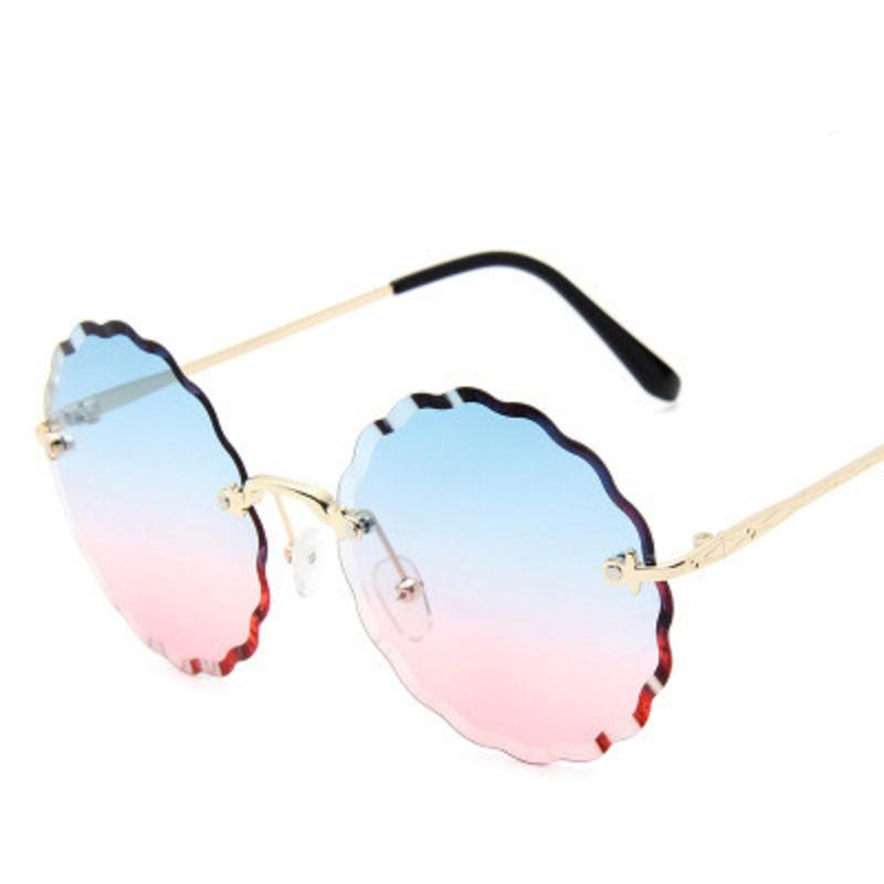 

nauq 2020 retro flowers round women sunglasses Gradient sun glasses brand designer rimless metal eyewears legs female