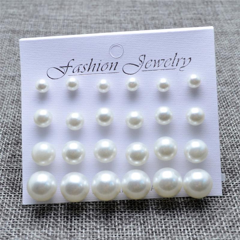 

12pair/set White Simulated Pearl Earrings Set For Women Jewelry On Ear Ball Stud Earrings Kits