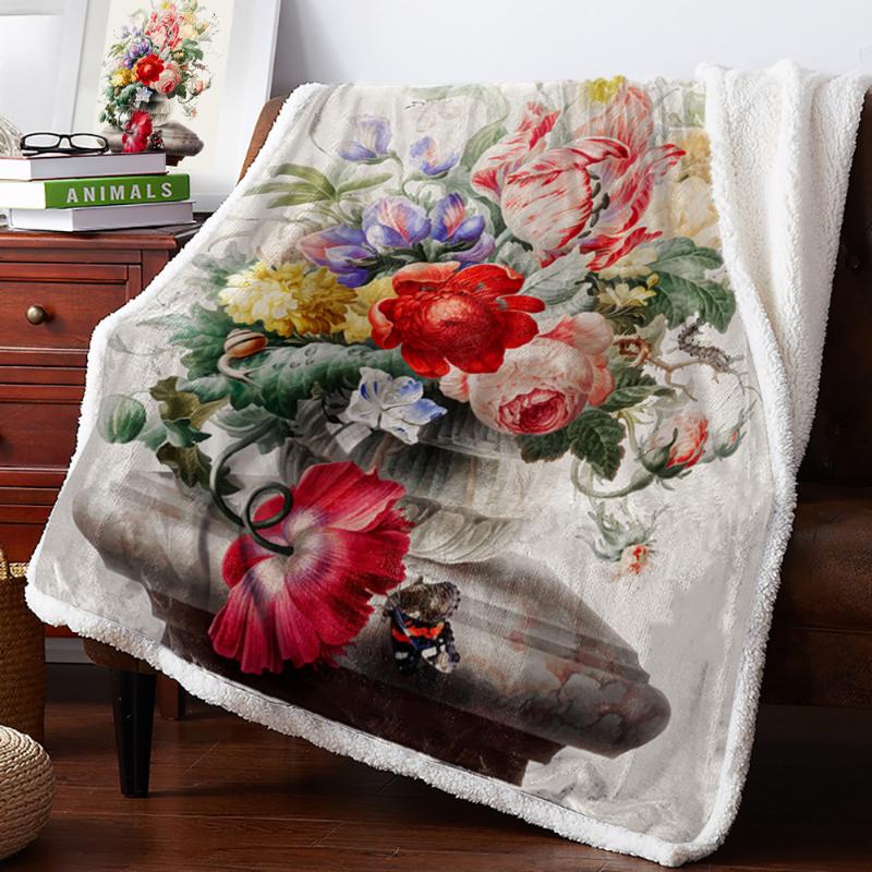 

Vintage Flower Plant Fleece Blanket Warm Cashmere Blanket Office Sofa Supplies Blankets for Beds