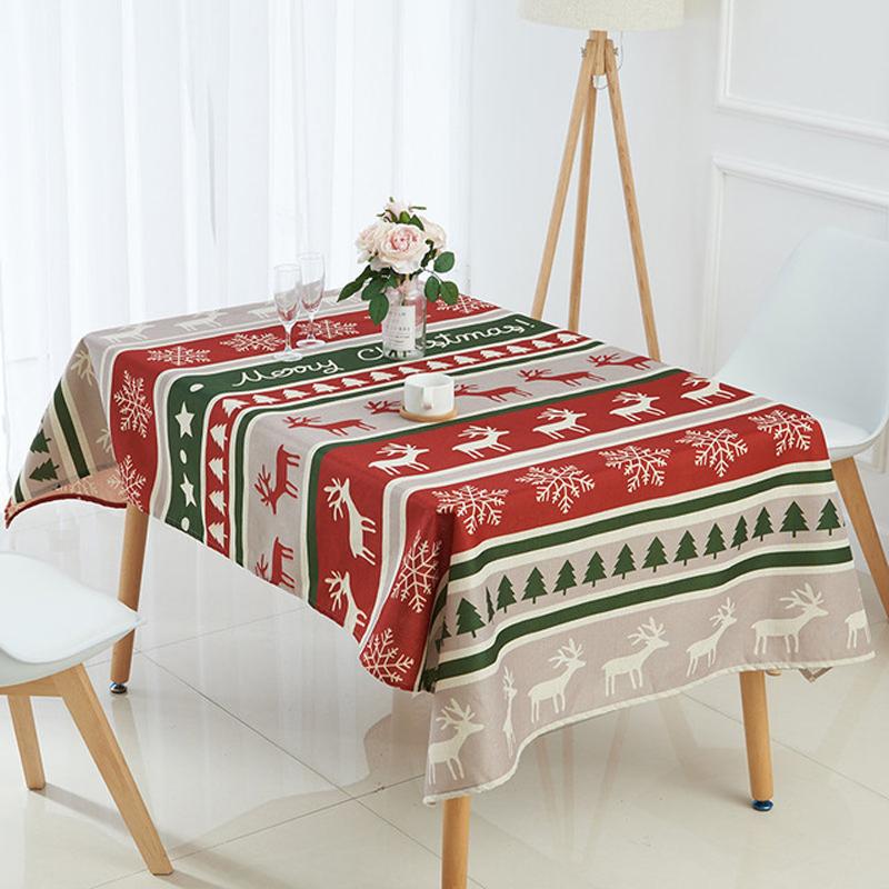 

Table Cloth Nordic Xmas Tablecloth Rectangle Santa Claus Cover Snowflakes Deer Tree Pattern Linen Cotton Christmas Decor, As picture