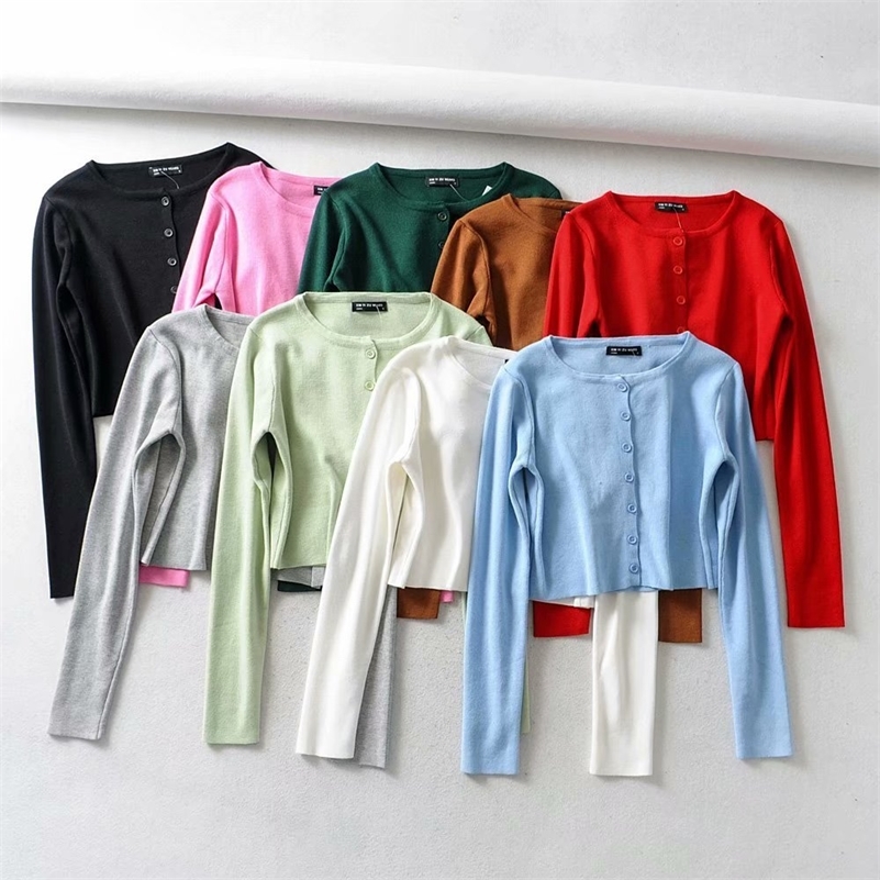 Vintage long sleeve cropped cardigan Women white black cardigan Korean button knitted Sweater Streetwear winter clothes women LJ201017