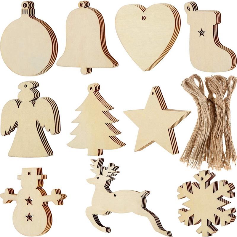 

Christmas Wood Decorations Round Wood Slice Snowflake Angel Star Christmas Tree Hanging Ornaments DIY Crafts