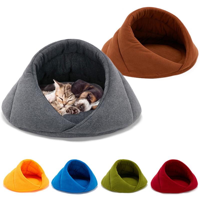 

Practical Pet Sleeping Bed Cats Dogs Soft Nest Semi-closed Kennel Cave Winter Warm Bag Fleece Pet Rest Beds for Supplie, Brown