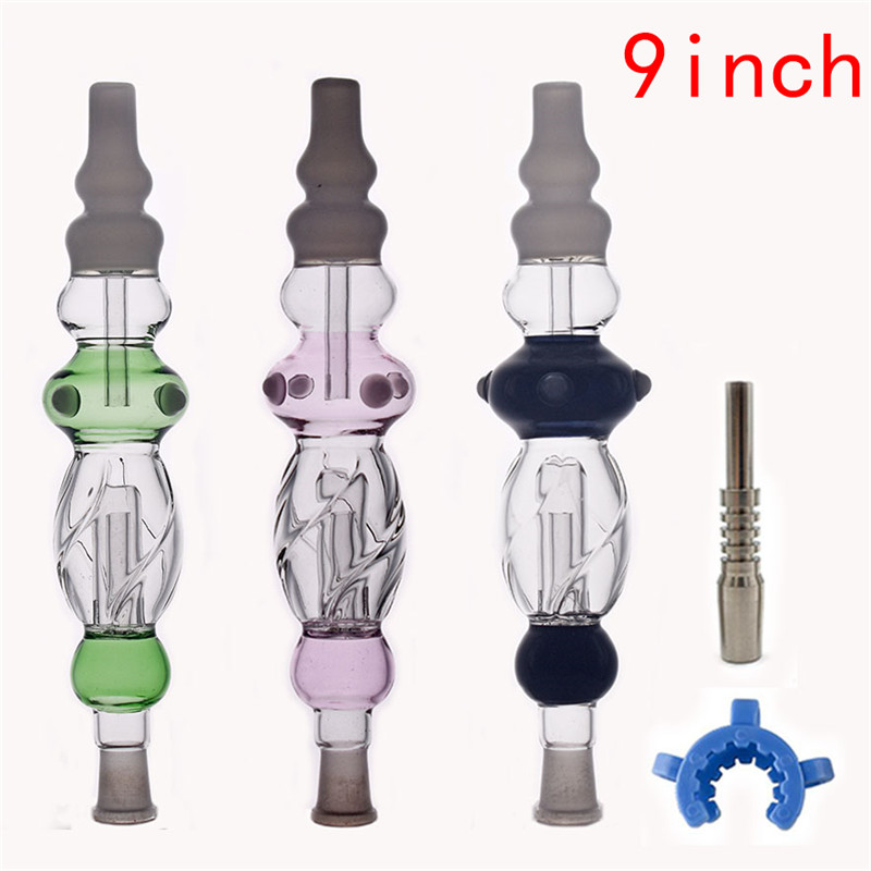 

Hot Selling 9inch oil pipes kits with 14mm Titanium Tip Titanium Nail Glass water Bongs Dab Straw oil rigs with plastic clip