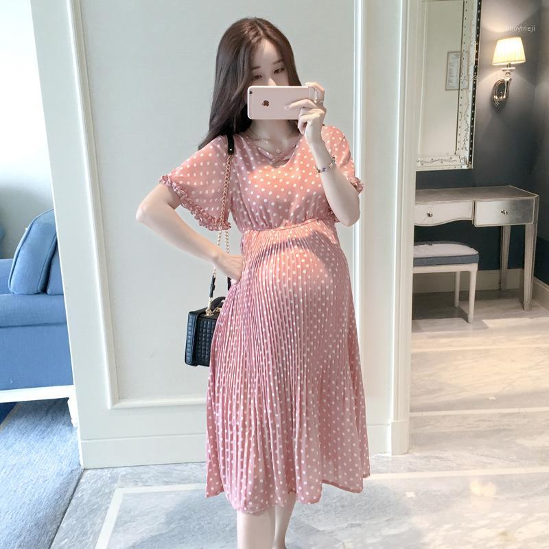 

2020 New Fashion Women Pregnant Maternity Nursing Dot Breastfeeding Summer Dress beach clothes for pregnant women1, Pink