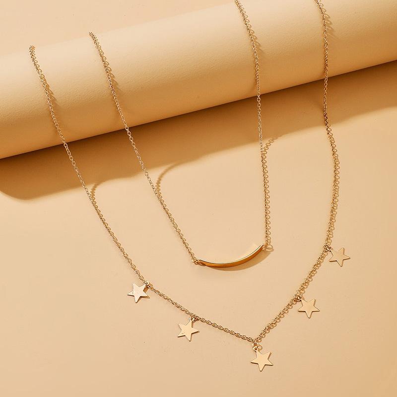 

Brling New 2020 Fashion ins vintage Chain Pendant Choker Double five-pointed star Alloy Necklace for women Girls Gifts Party