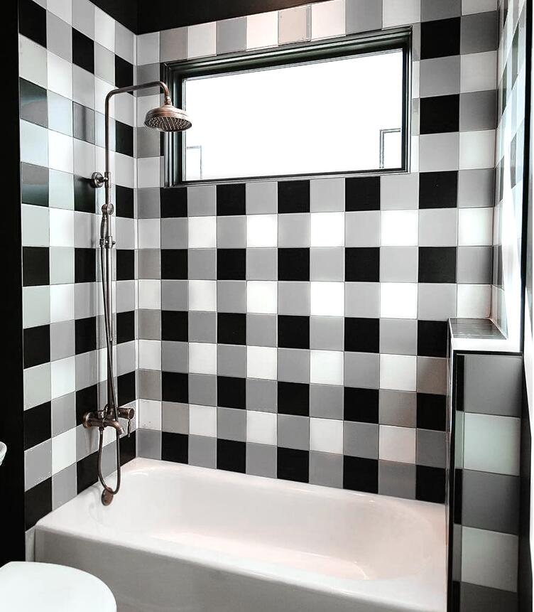 Nordic bathroom toilet floor tiles black and white 200 mm kitchen dining room wall balcony porch tile-image-630952504