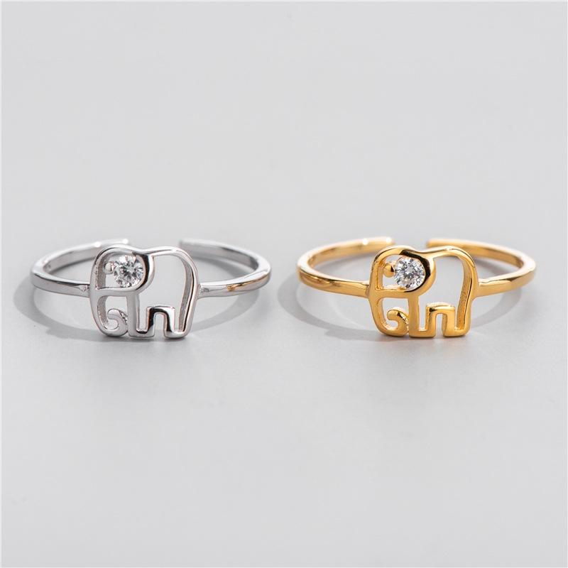 

SODROV S925 sterling silver cute animal elephant ring female hollow single diamond Korean girl simple ring