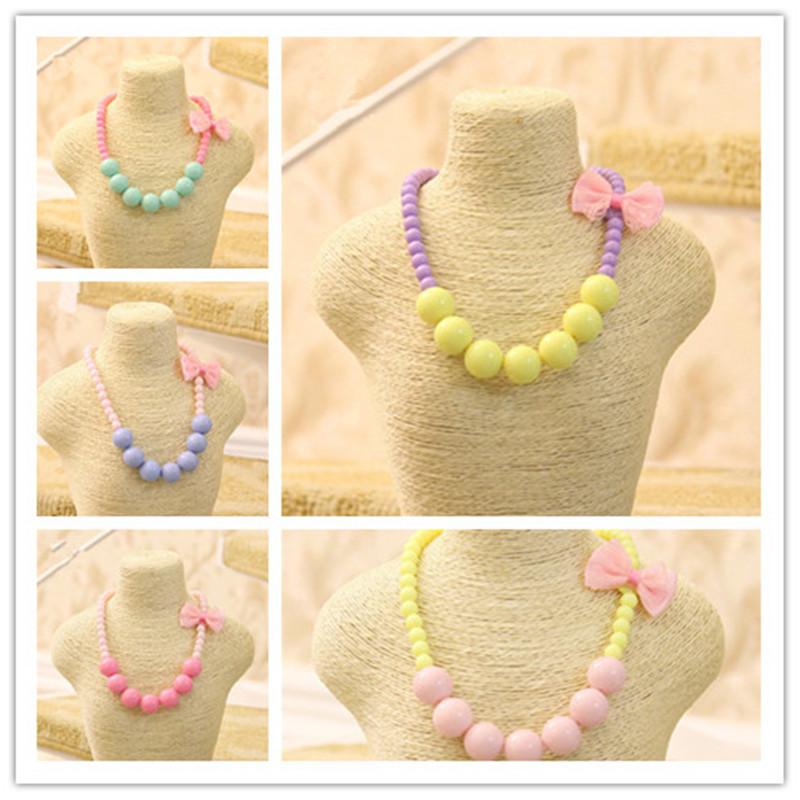 

Korea High Quality Cute Acrylic Bowknot Strand Short Choker Necklace Children Kids jewelry For Girl Accessories-SLCGNL007F