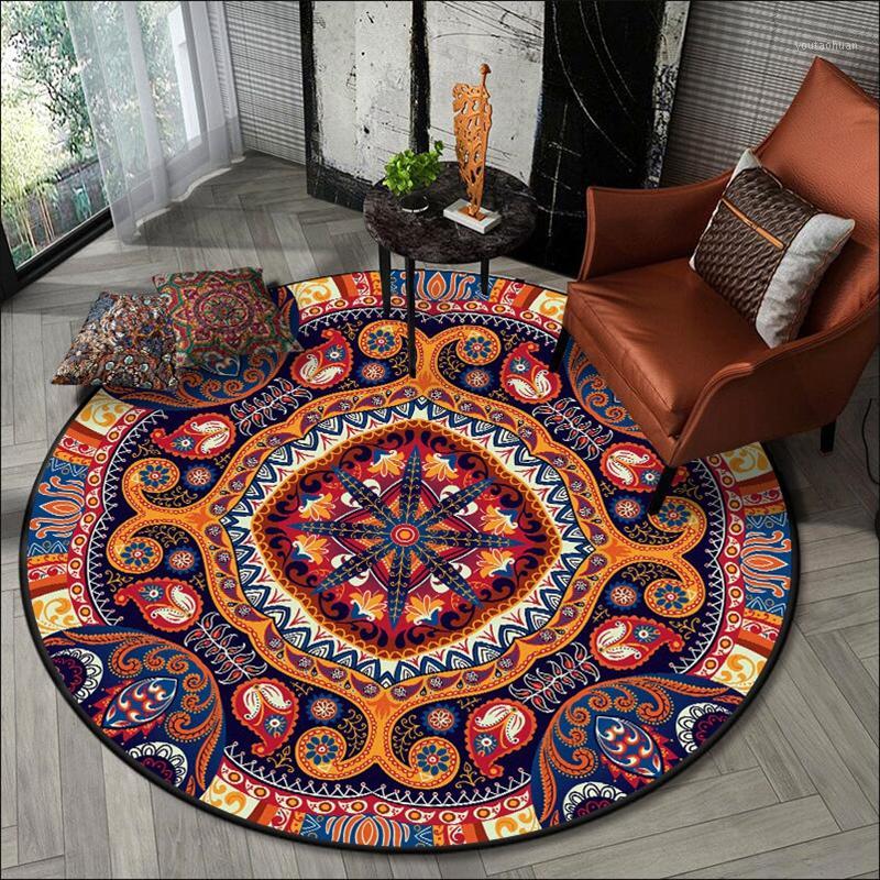 

Morroco Style Round Carpet Ethnic Geometric Non-Slip Floor Mat Retro Living Room Decor Area Rugs Bedroom Kitchen Bathroom Tapete1, Carpet2