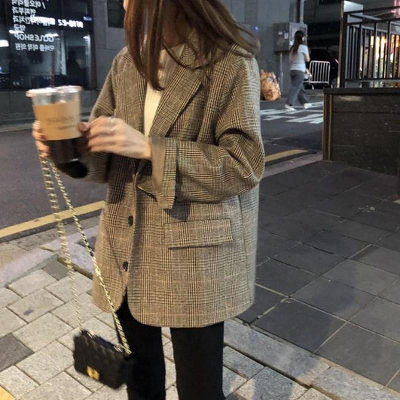 

Retro Plaid small Suit Jacket Long Sleeve Female 2020 Spring Autumn Blazers Women' Clothing new Korean Loose Suits Jackets, As picture