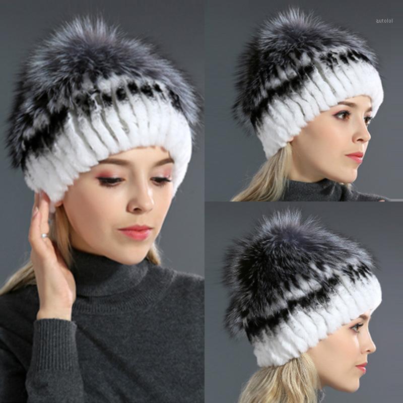 

ETHEL ANDERSON Women's Winter Beanie Hat Real Rex Fur Hats For Women Knitting-Beanie Thicken Female Luxury Cap1, Color 5