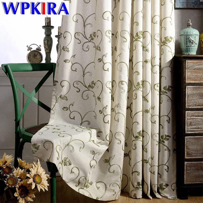 

Grey Embroidered Jacquard High Shading Curtains For Living Room Cotton Linen Fabric Green Leaves Curtain Bedroom Drapes WP105D3, White tulle