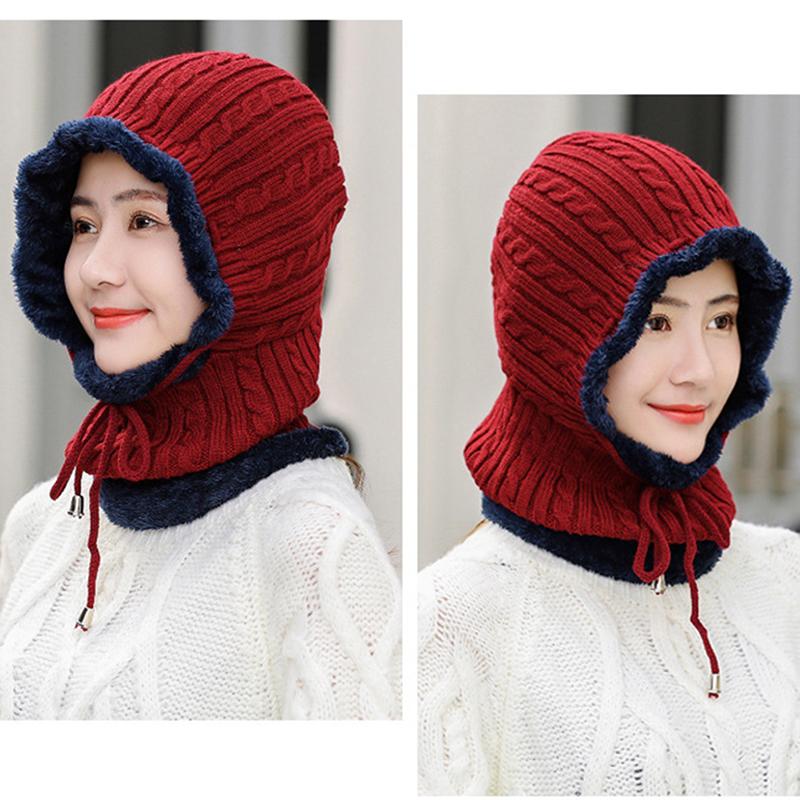 

Beanie/Skull Caps Winter Wool Knitted Scarf Hat Set Beanie Women Skullies Beanies Hats For Gorras Bonnet Mask One-piece Cap, As picture