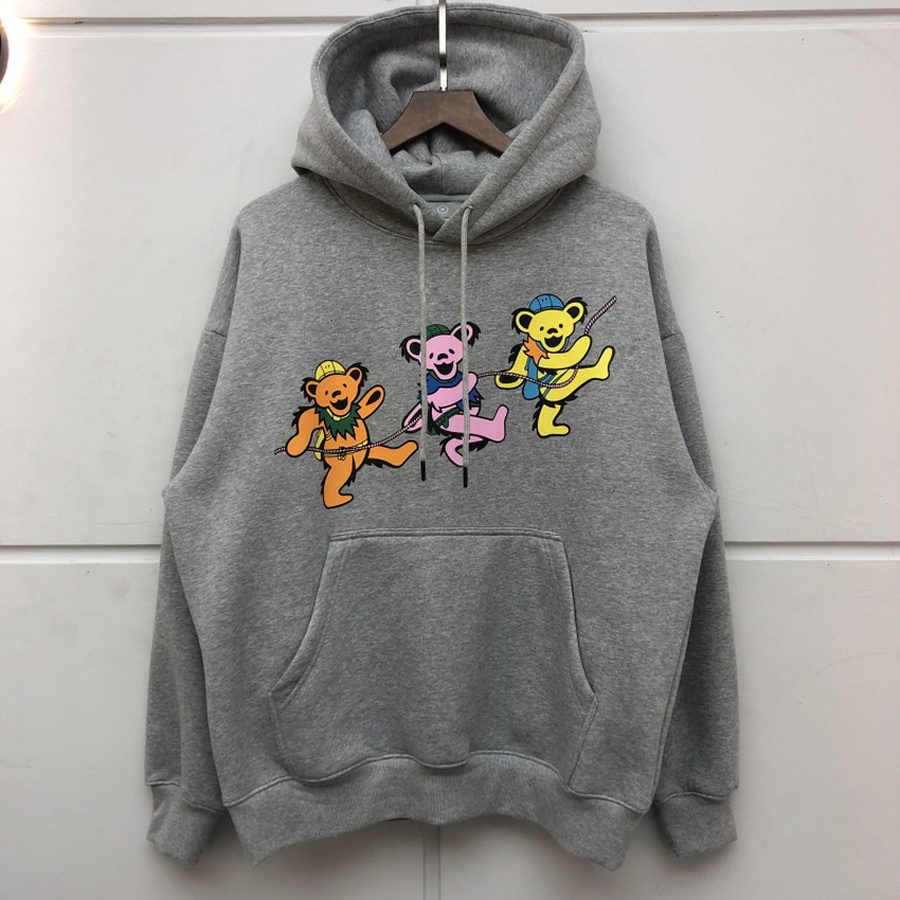 

2021 New Three Little Bears Grey Fleece Hoodies Men Women Hooded Pullover Crewneck Sweatshirt Streetwear 9mrp