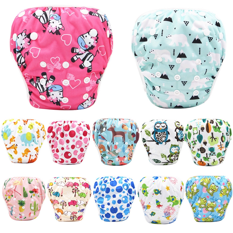 

40 Designs Summer Cartoon Baby Swimming Diapers Pocket Washable Buckle Without Inserts Breathable Adjustable Baby Diaper Cloth Nappies M3172, Mixed styles