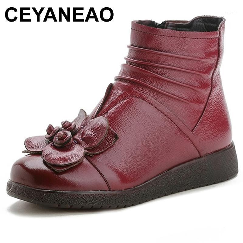 

CEYANEAONew 2021 Women Winter Ankle Boots Handmade Velvet Flat With Boots Shoe Comfortable Casual Shoes Women Snow BootsE13511, Black