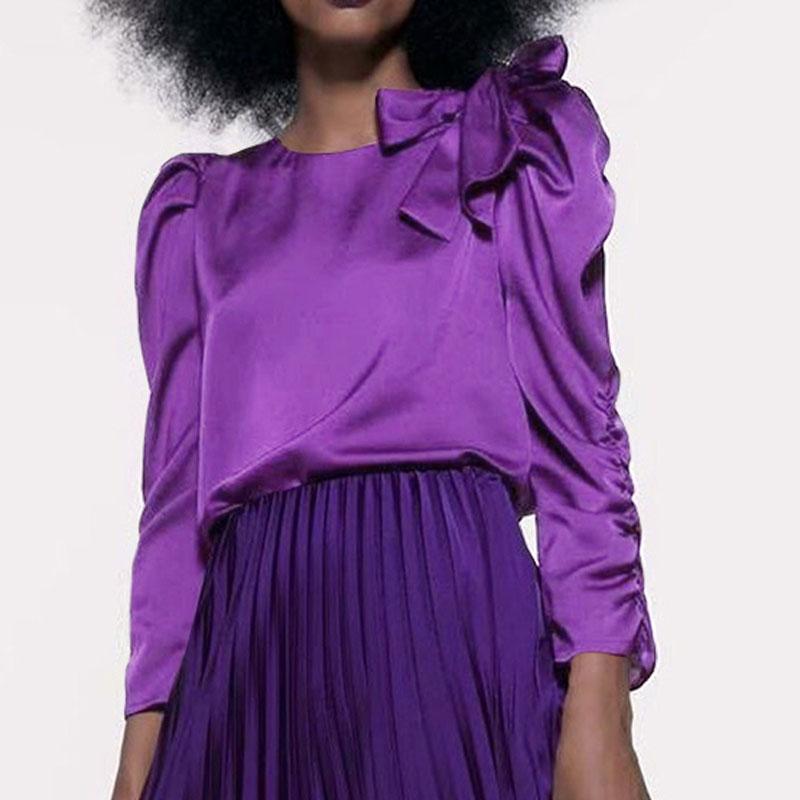 

Fashion Women Satin Blouses 5XL Celmia Autumn Elegant Long Sleeve Bow Shirts Tops Casual Pleated Office Lady Blusas Femininas 7, Green