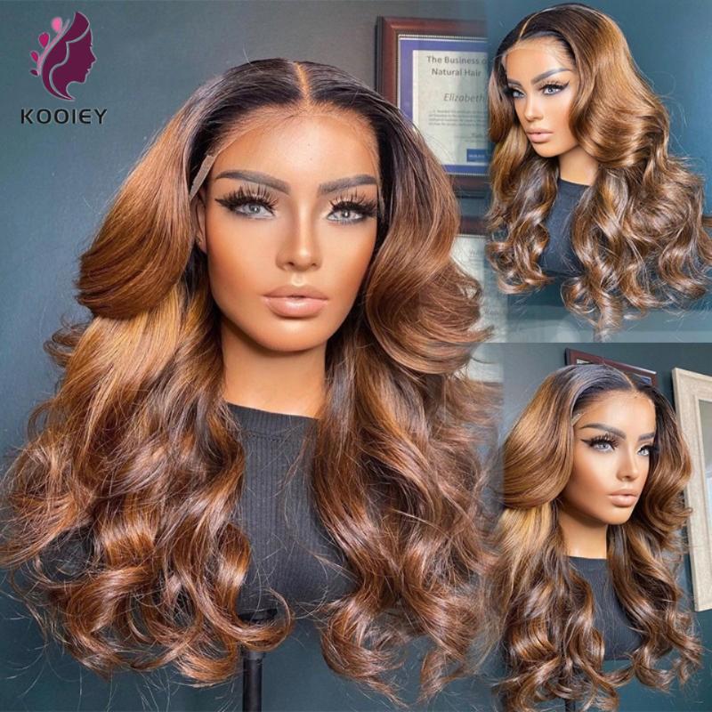 

Ombre Brown Lace Front Human Hair Wigs 180% Brazilian Body Wavy Remy Hair 13x6 Lace Wigs Ombre Dark Brown Pre Plucked Wig, Natural color