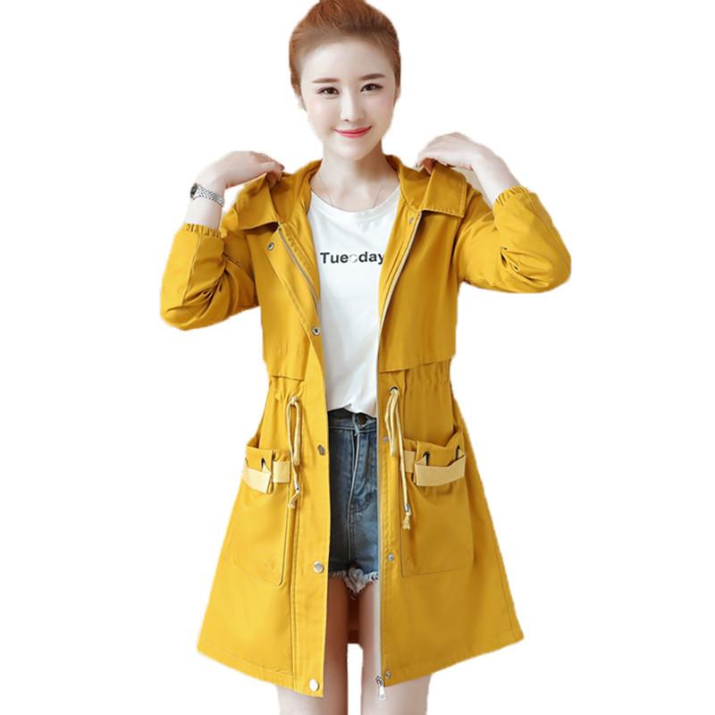 

Women Trench Coat New Autumn Hooded Medium Long Outerwear Slim Large Size Casual Ladies Tops Windbreaker Female High Quality 330, White