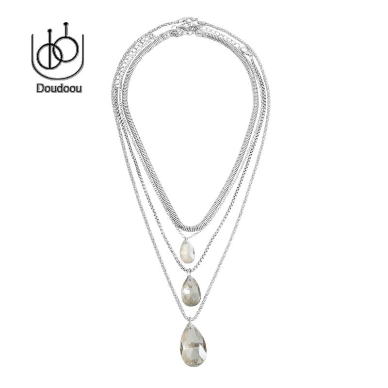 

2021 new sweater chain simple retro multi-layer inlaid rhinestone design pendant multi-layer necklace