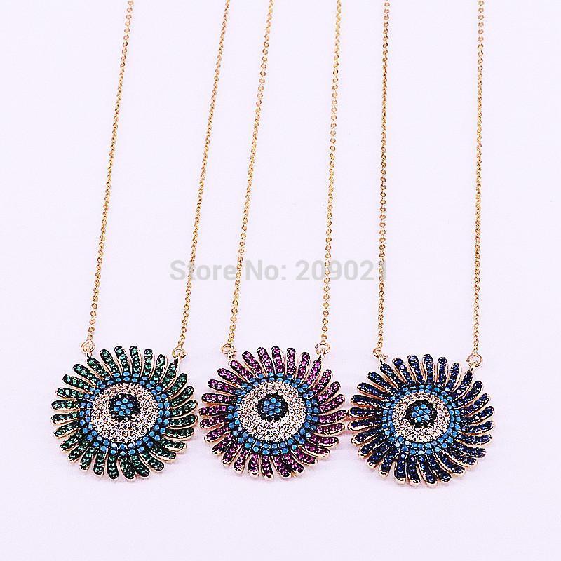 

4Pcs New cz cubic zirconia micro pave Sun flower Pendant Necklace For Women Charm Jewelry1