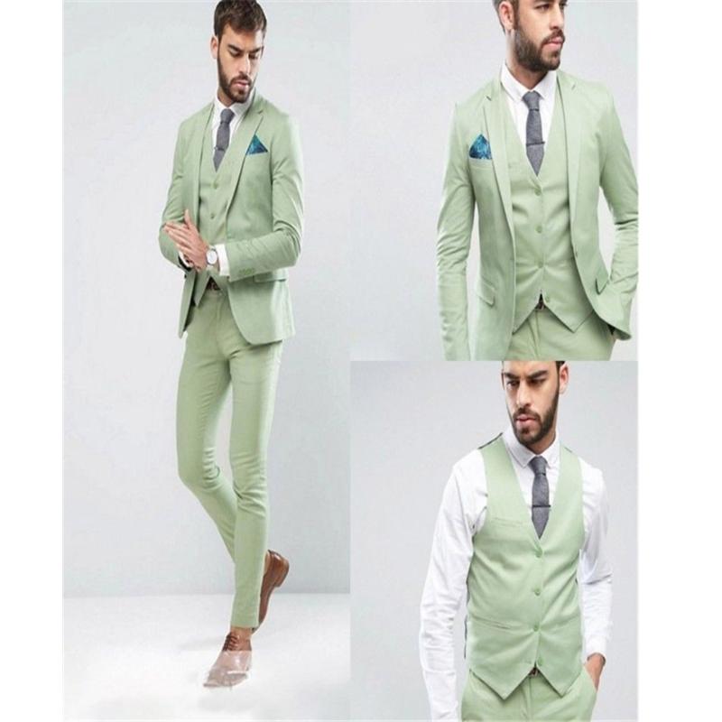 

Custom Made One Button Men's Fashion Wedding Suits Light Green 3Pcs Tuxedos Formal Groom Tuxedos(Jacket+Pants+Vest, 1 style and color
