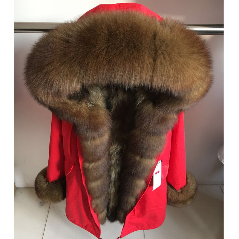 

collar MaoMaoKong Real coat natural Raccoon fur lining winter jacket Long hooded parkas Q26B, 11