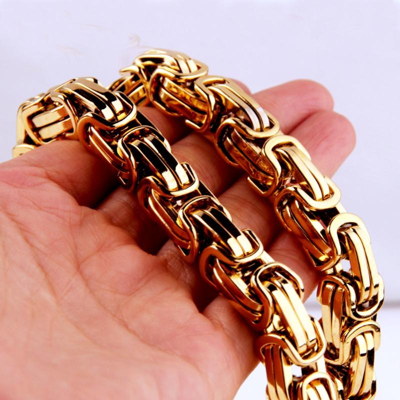 

Chains 4/5/7/8/10/12mm Mens Chain Flat Byzantine Gold Color 316L Stainless Steel Necklace 7-40inch Gift Jewelry
