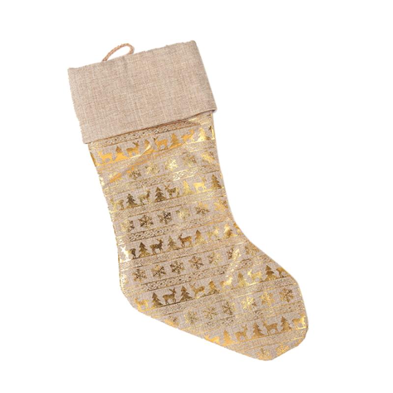 

In Stock Christmas Stockings Creative Golden Bronzing Gift Bag Large Candy Socks Christmas Pendant Decoration
