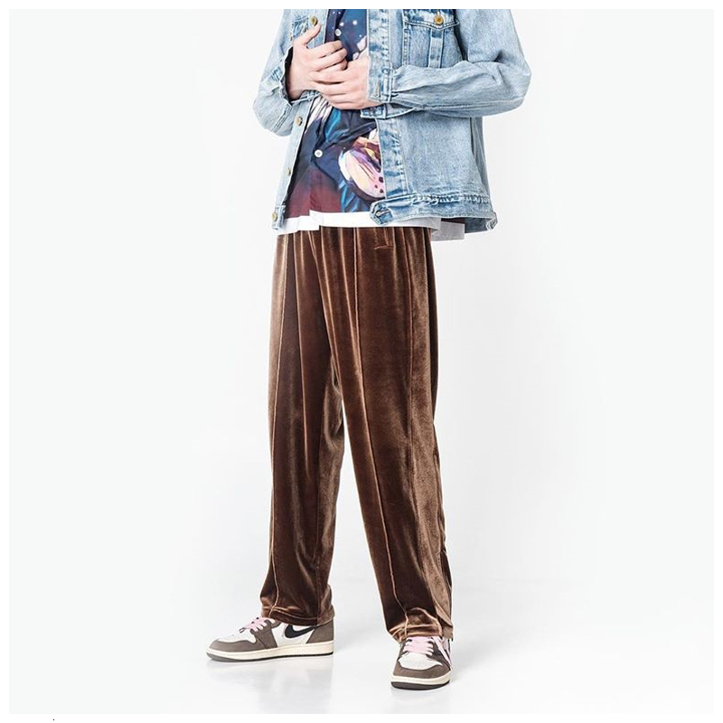 

2021 High Gold Veet Solid Color Casual Men' Street Straight Autumn and Winter New Harem Pants Vxi2, Brown