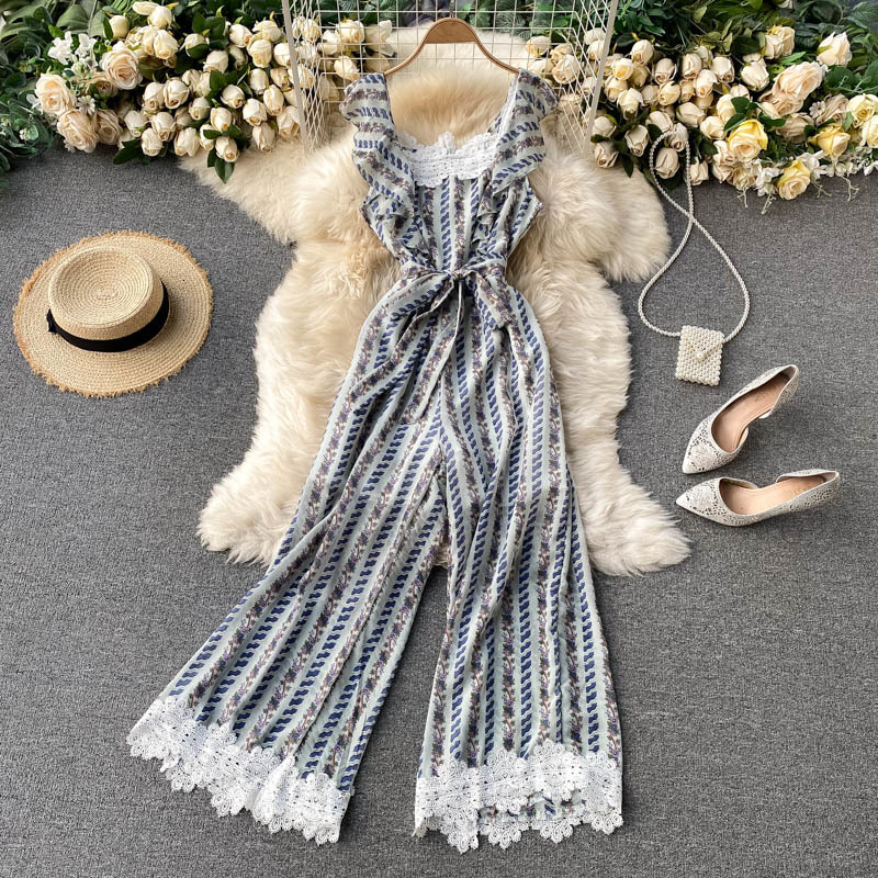 

2021 New Female singiny will see impression design sleeves ruffled fashion overalls streetwear ample long UM19, Black