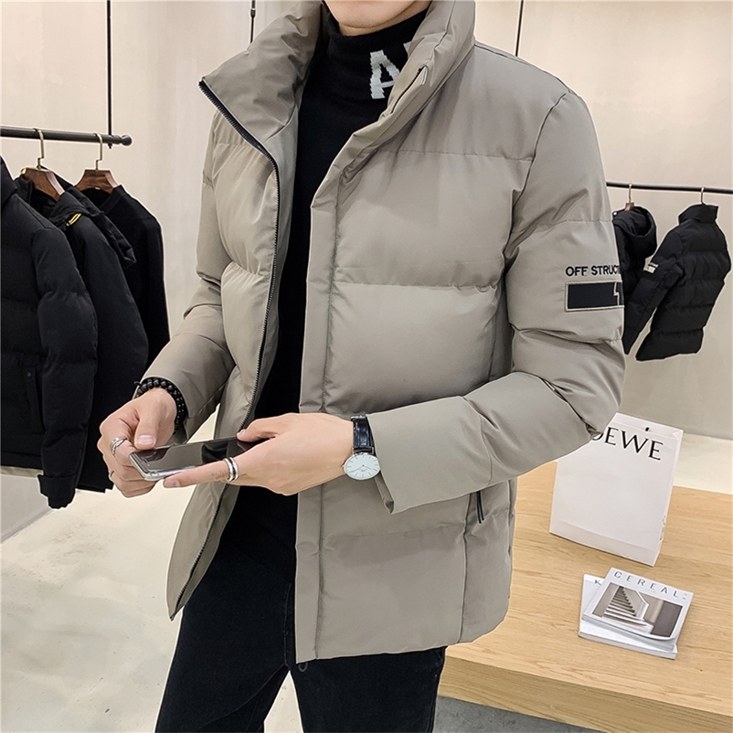 

Men's Zipper High-necked Casual Padded Coat Warm Thick Male Jackets Men Cotton Overcoats Brand Clothing 3 Color 4XL 201201, Khaki