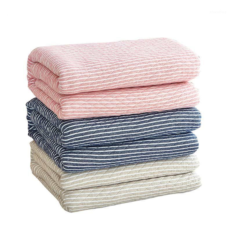 

Blankets 2022 Washing Gauze Cotton Solid Stripes Throw Blanket On The Bed Sofa Reversible Bedspread 150x200cm/200x230cm Shower